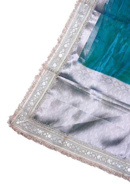 Sea Green Banarasi Pure Tissue Silk Saree with Sequined Lace Border