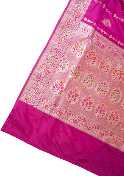 Rani Pink Banarasi Pure Katan Silk Minakari Saree