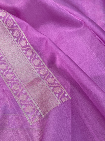 Lavender Banarasi kora Handwoven Saree with Real Zari
