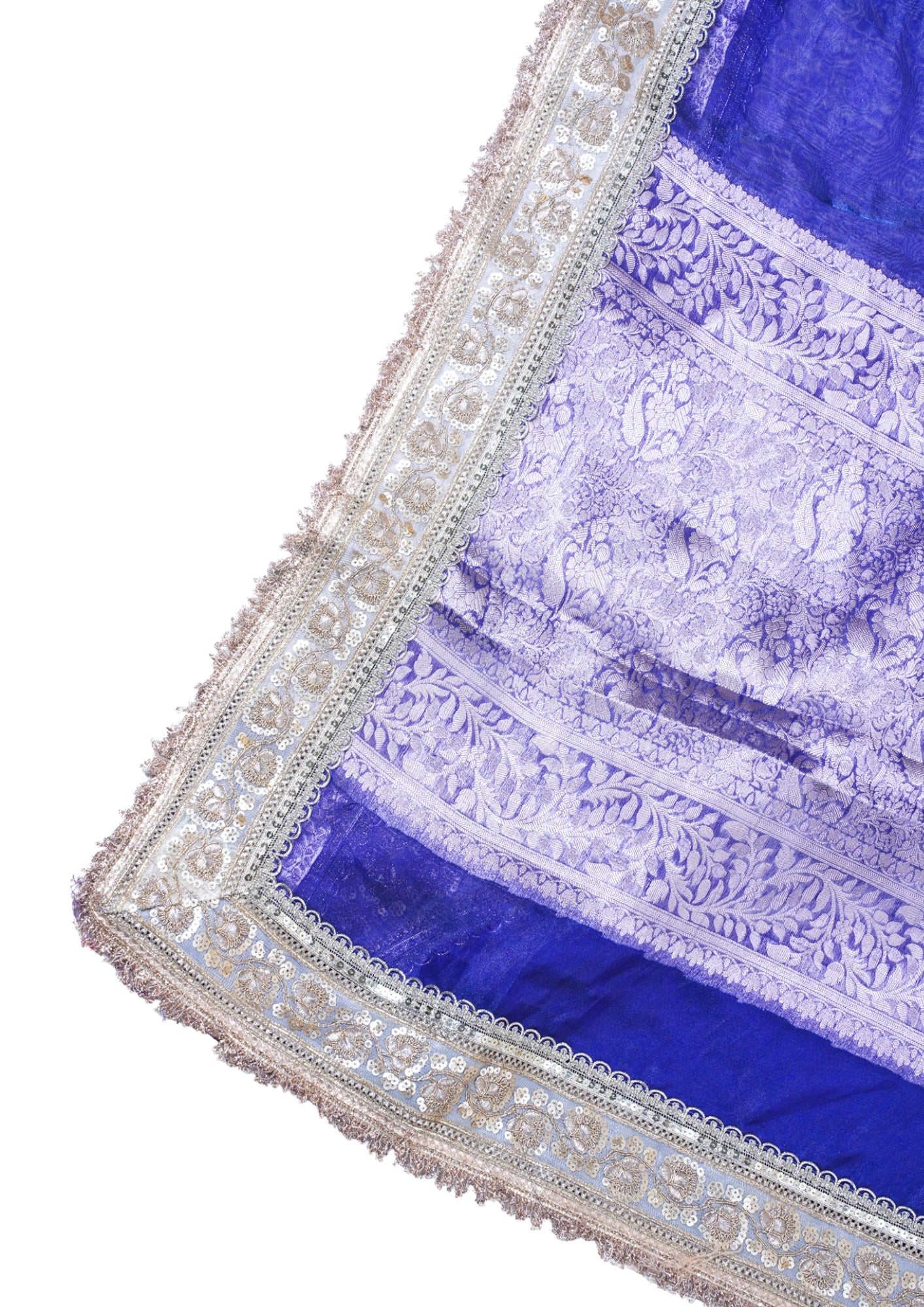 Royal Blue Banarasi Pure Tissue Silk Saree with Sequined Lace Border