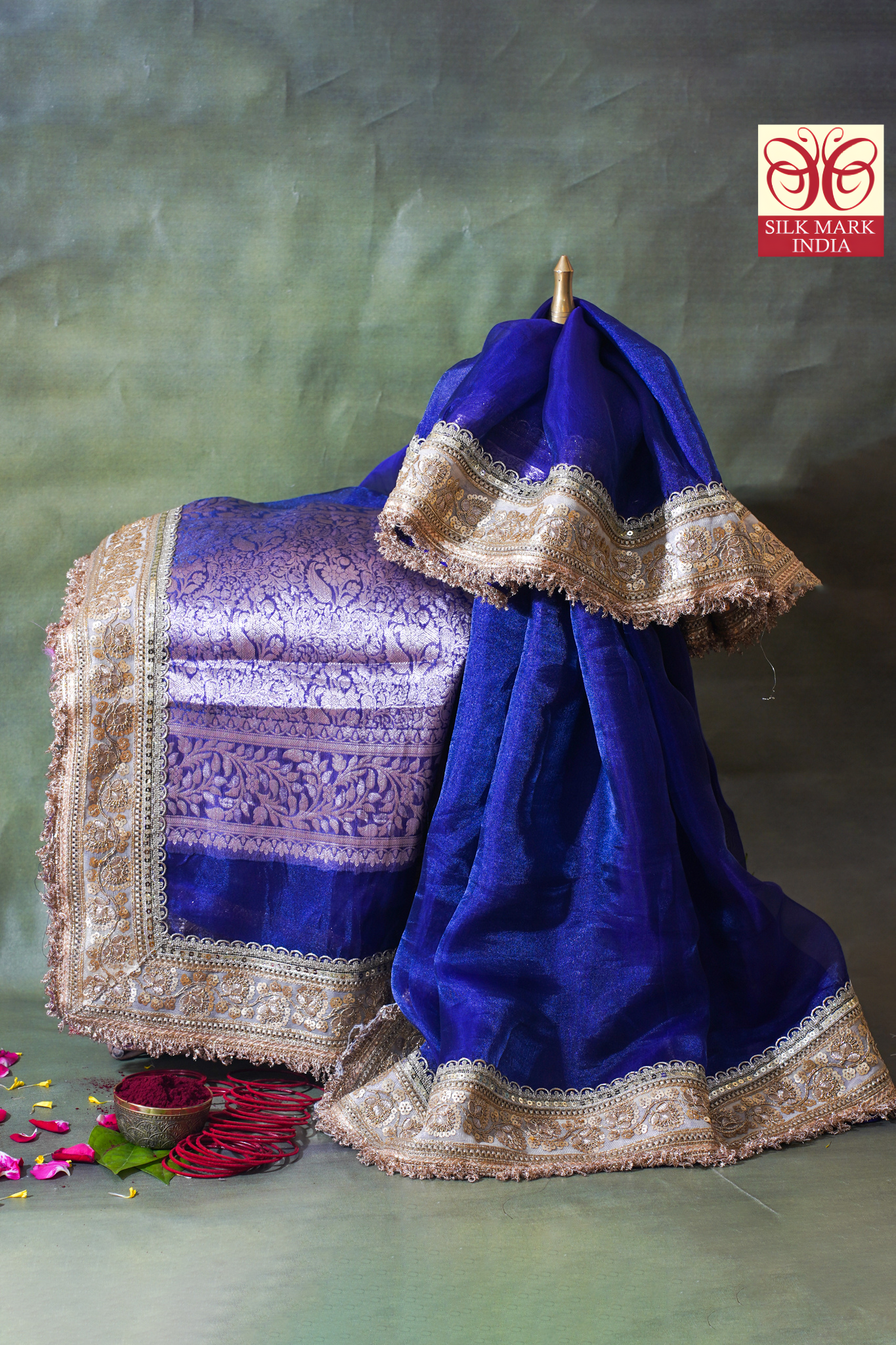 Royal Blue Banarasi Pure Tissue Silk Saree with Sequined Lace Border
