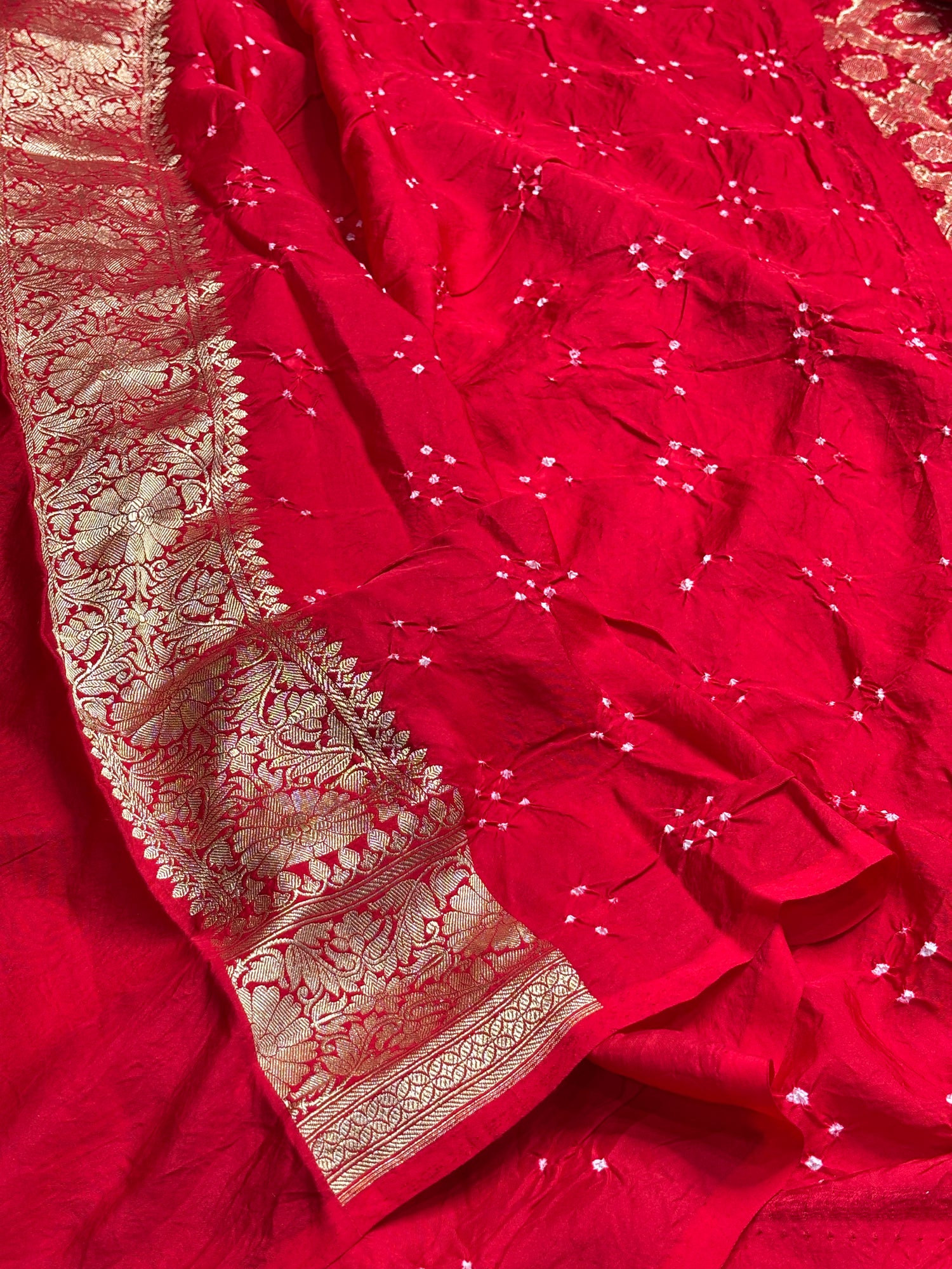 Red Banarasi Mashru Bandhan Silk Saree