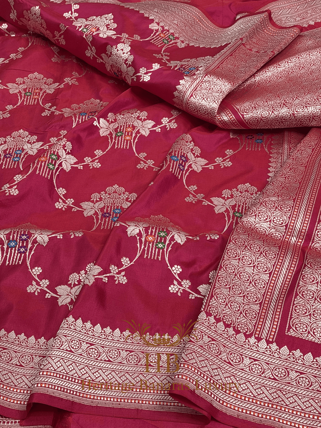 Pure Red Banarasi Katan Silk Handwoven Saree k