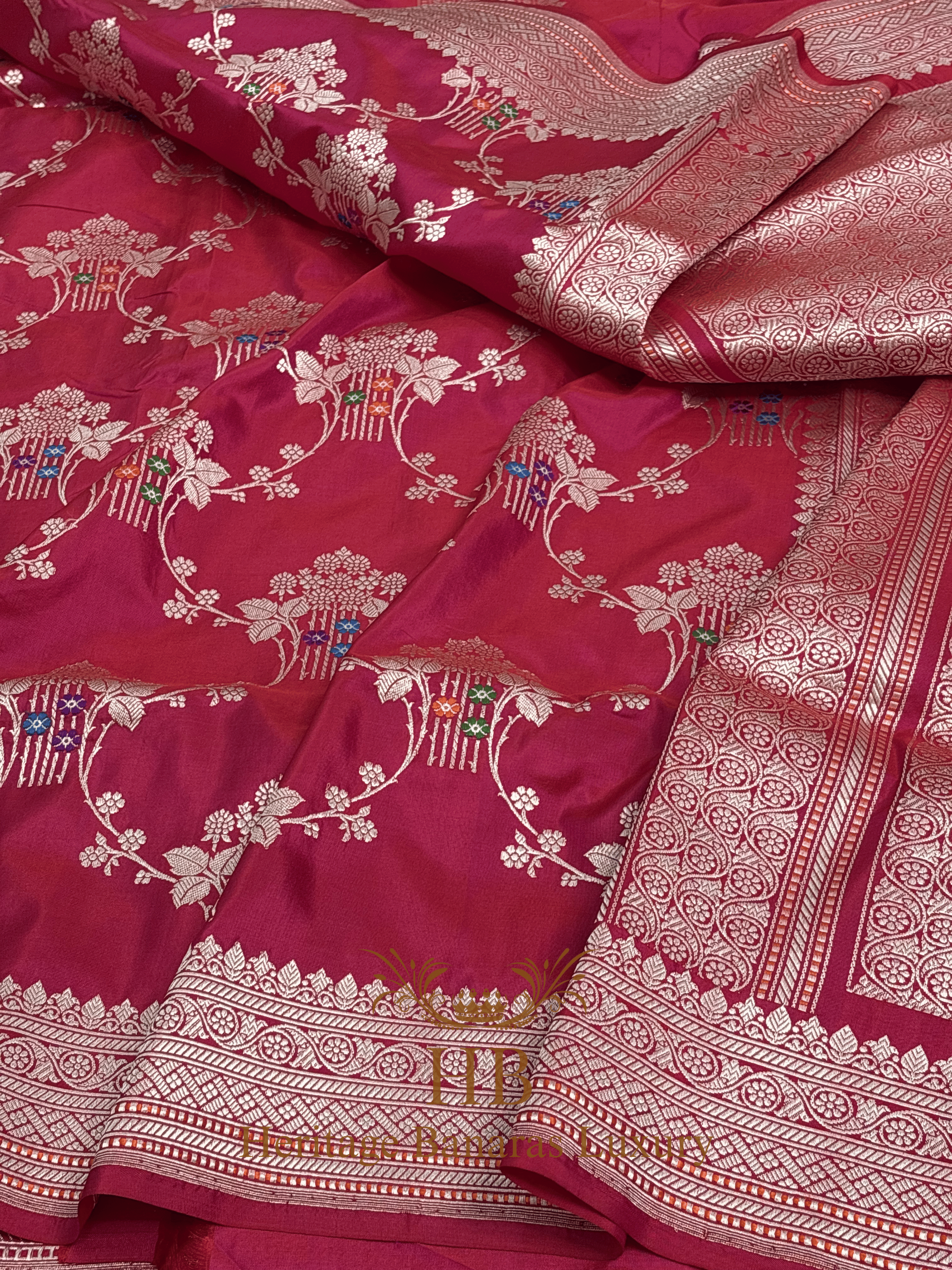 Pure Red Banarasi Katan Silk Handwoven Saree k