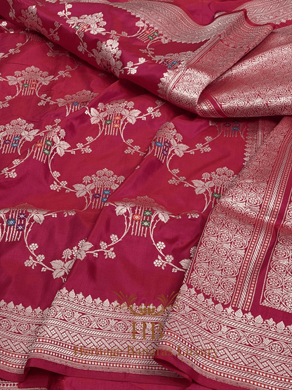 Pure Red Banarasi Katan Silk Handwoven Saree k
