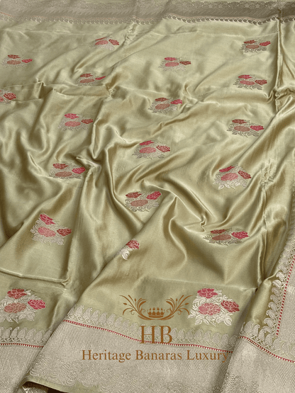 Pure Pastel Yellow Mashru Silk Handwoven Saree