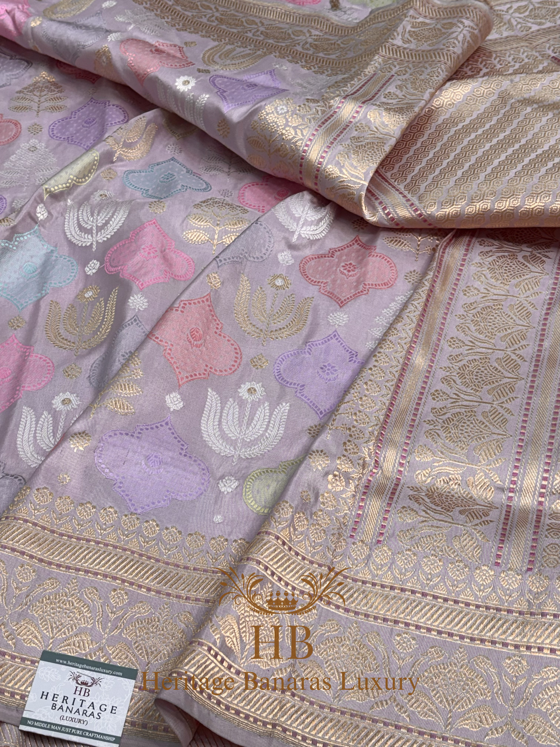 Pastel Lavender Handwoven Banarasi Pure Katan Silk Saree