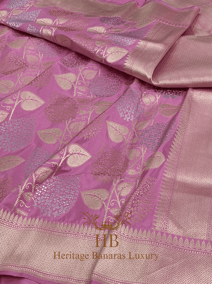 Pure Baby Pink Banarasi Katan Silk Handwoven Saree with Zari Work