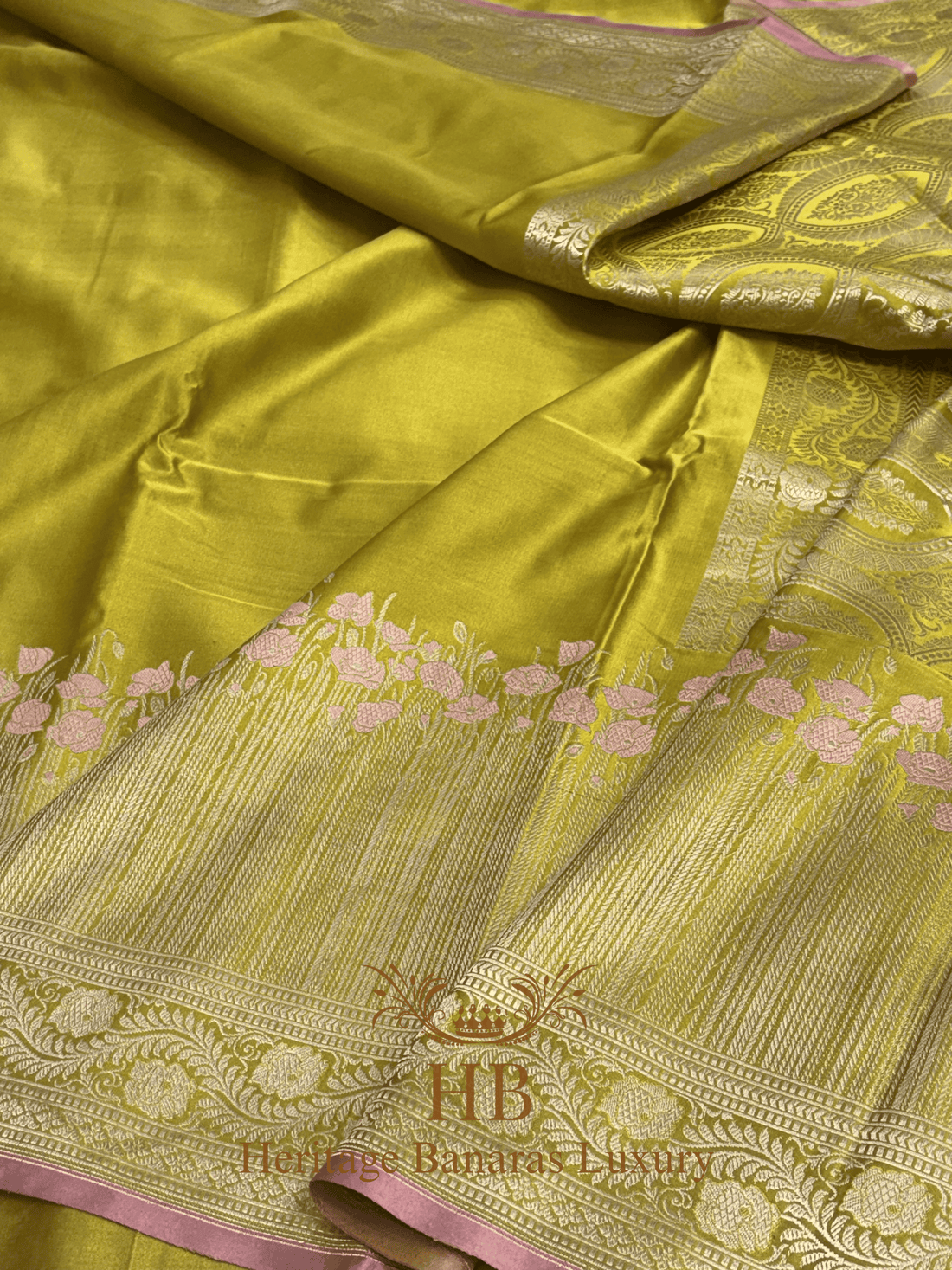Lemon Yellow Handwoven Banarasi Pure Satin Silk Saree