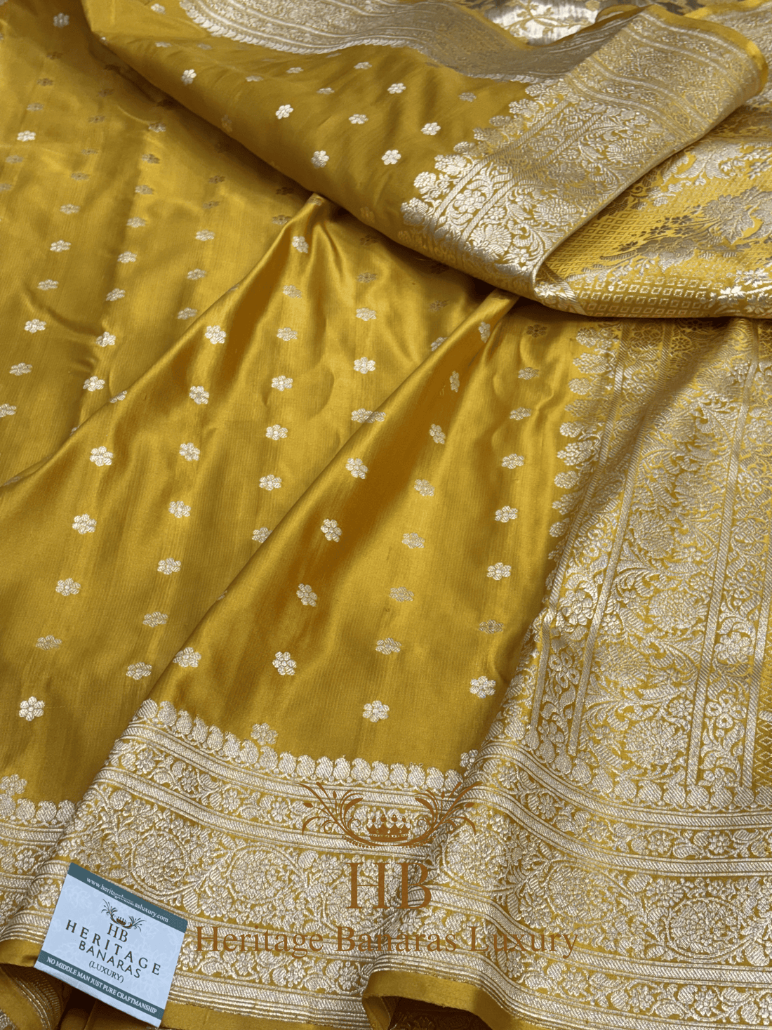 Yellow Handwoven Banarasi Pure Satin Silk Saree