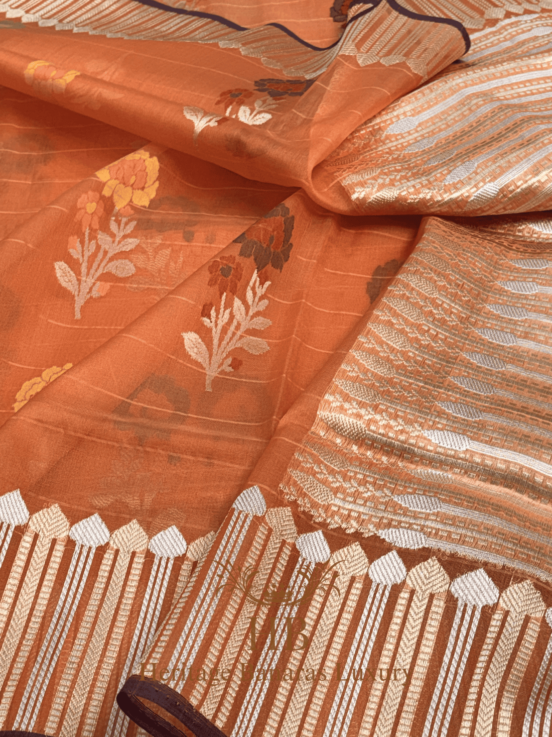 Orange Handloom Pure Kora Silk