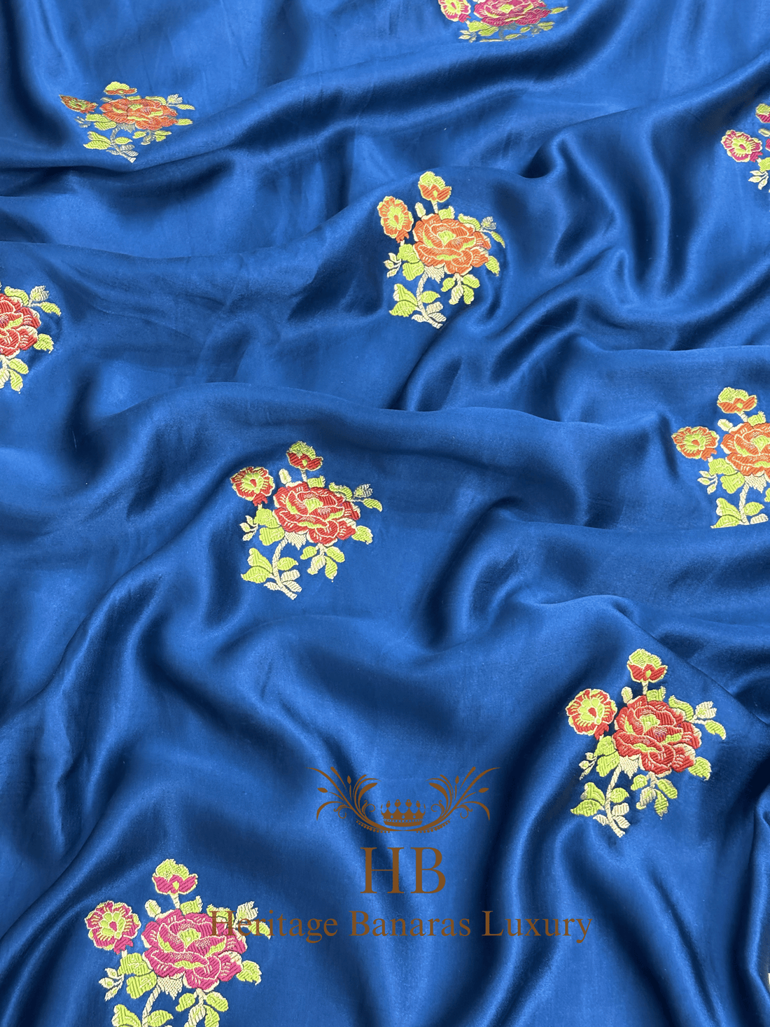 German Blue Handwoven Banarasi Pure Mashru Silk Saree