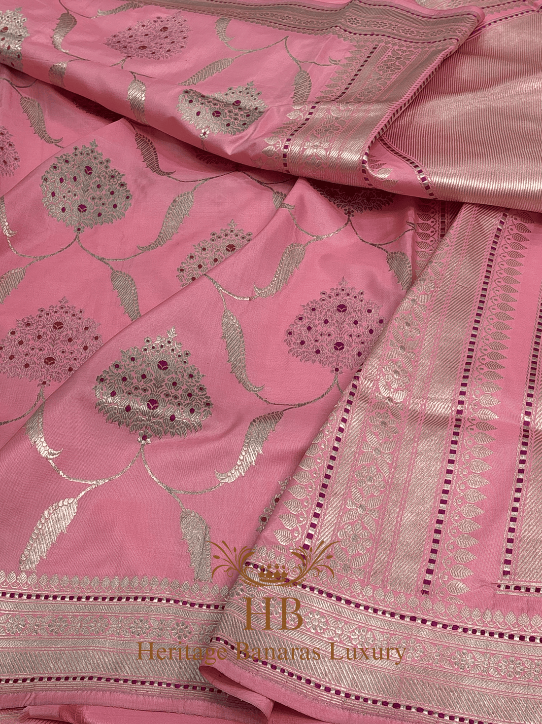 Pure Peach Banarasi Katan Silk Handwoven Saree