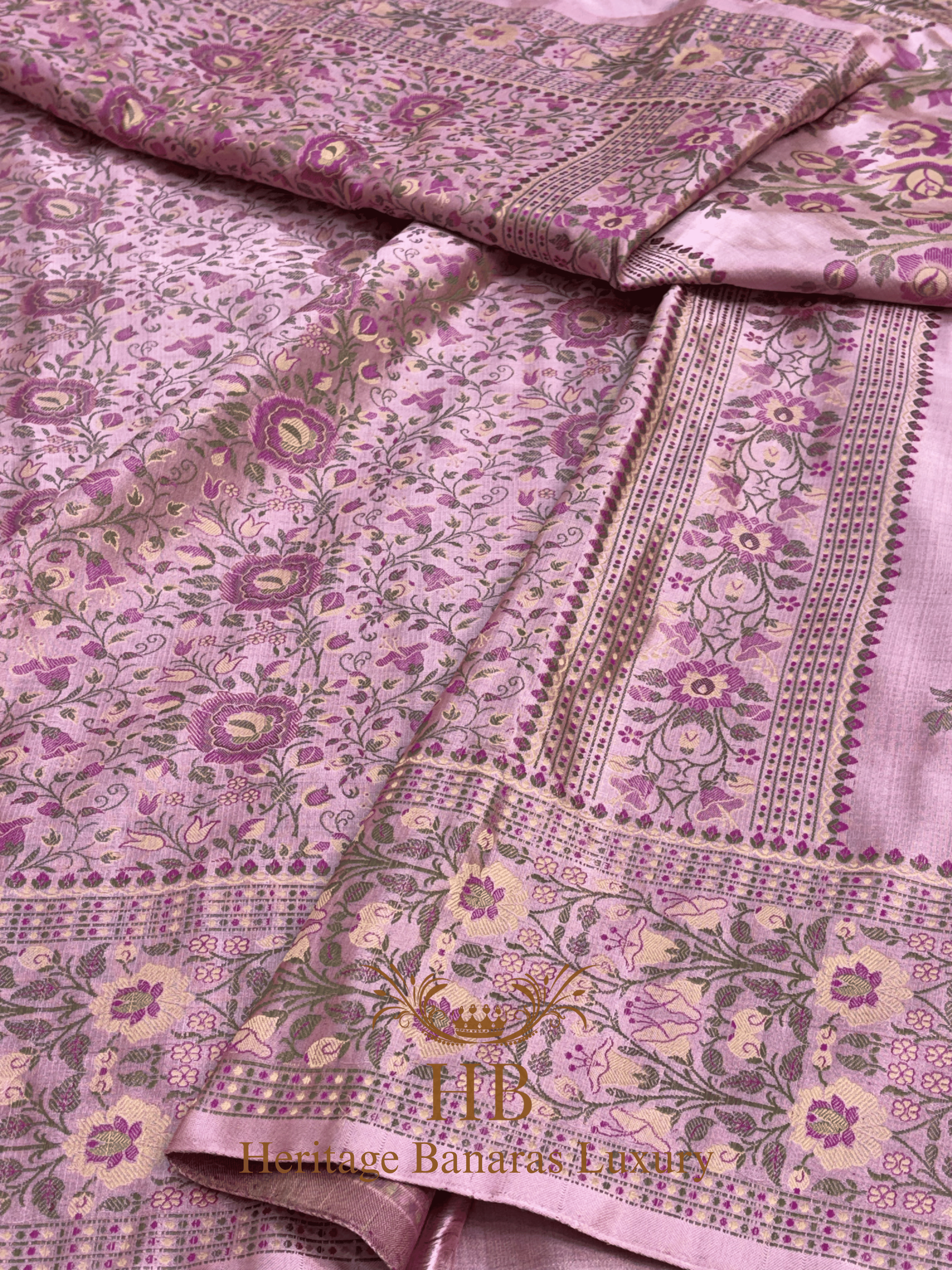 Baby Pink Handwoven Banarasi Pure Satin Silk Tanchoi Saree