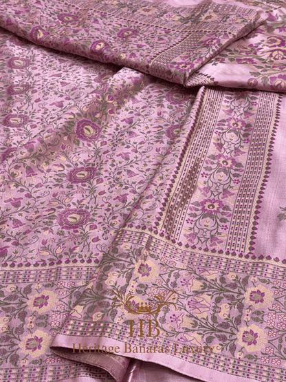 Baby Pink Handwoven Banarasi Pure Satin Silk Tanchoi Saree