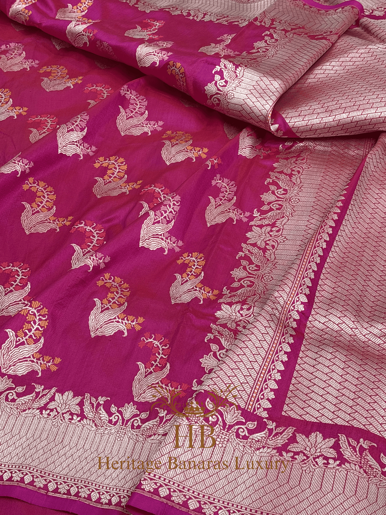 Pure Rani Pink Katan Silk Handwoven Saree