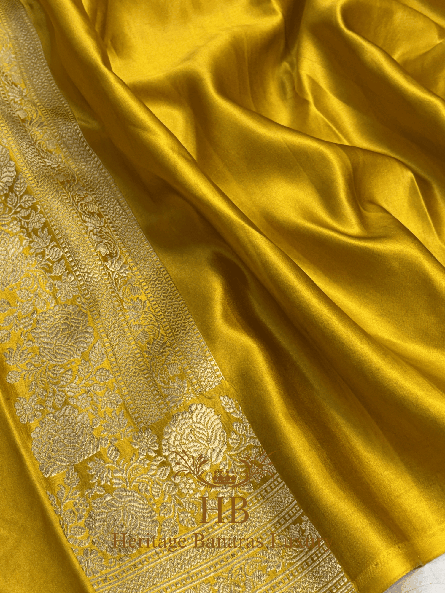 Mustard Yellow Handwoven Banarasi Pure Mashru Silk Saree
