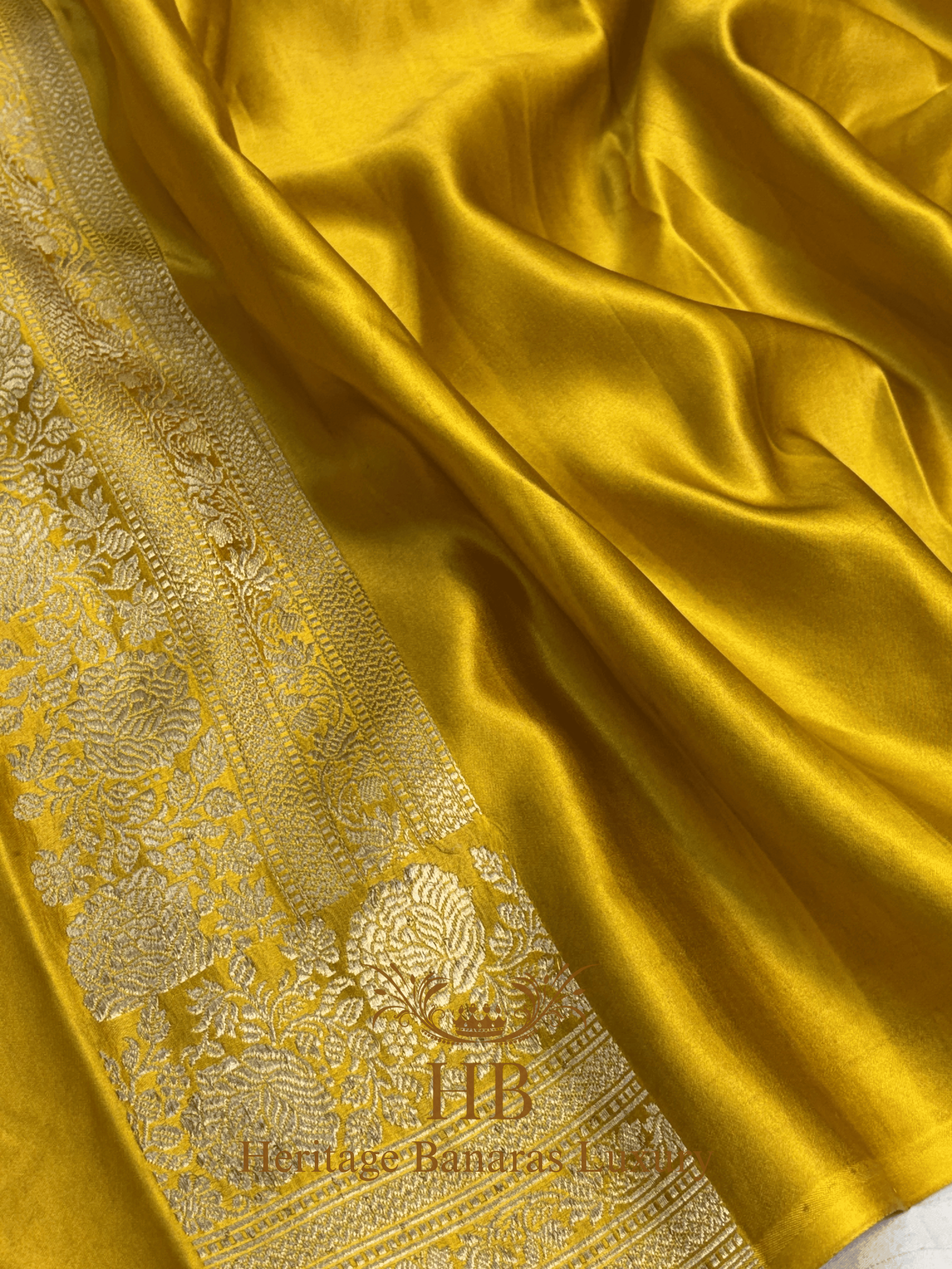 Mustard Yellow Handwoven Banarasi Pure Mashru Silk Saree