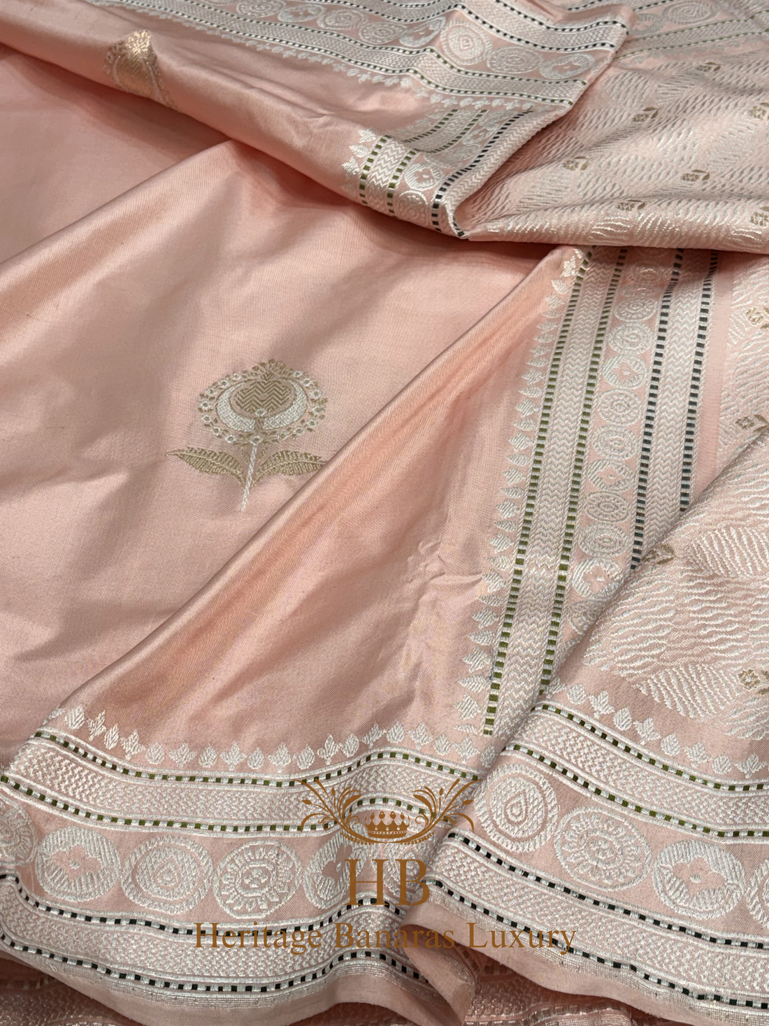 Peach Handwoven Banarasi Pure Katan Silk Ektara