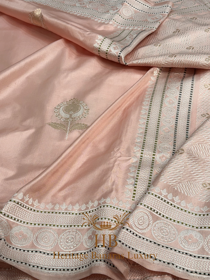 Peach Handwoven Banarasi Pure Katan Silk Ektara