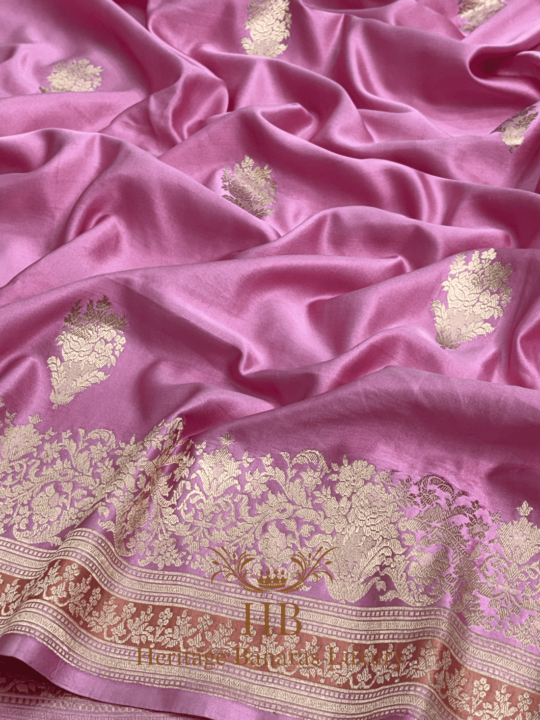 Baby Pink Pure Handwoven Banarasi Mashru Silk Saree