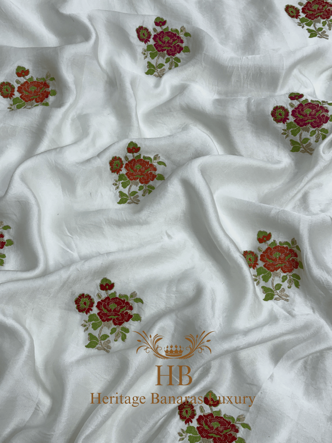 Natural Off-White Handwoven Banarasi Pure Mashru Silk Saree