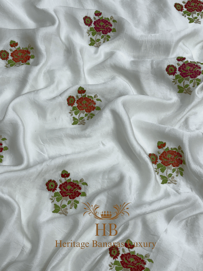 Natural Off-White Handwoven Banarasi Pure Mashru Silk Saree