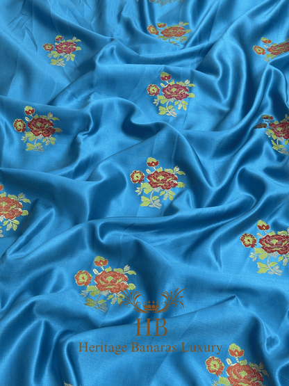 Sky Blue Handwoven Banarasi Pure Mashru Silk Saree