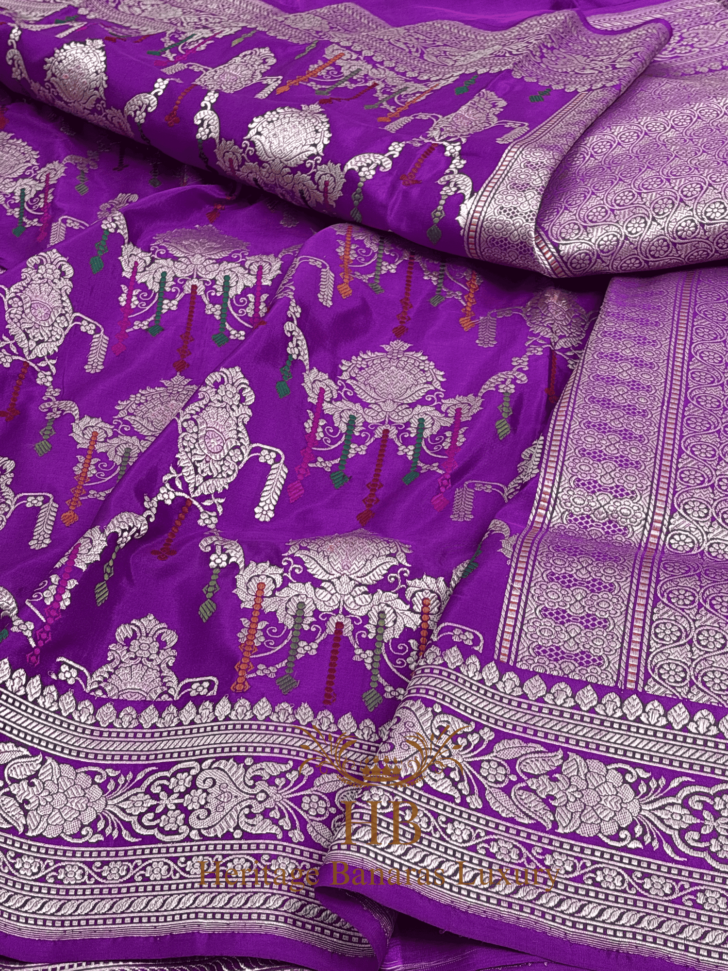 Pure Purple Banarasi Katan Silk Handwoven Saree