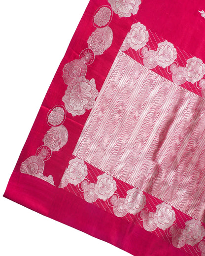 Rani Pink Handloom Pure Silk Banarasi Saree