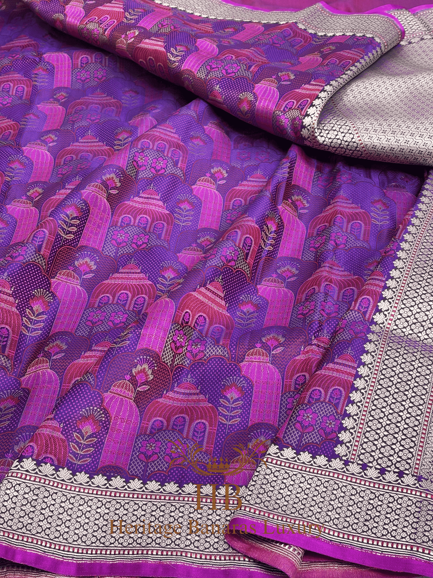 Royal Purple Handwoven Banarasi Pure satin Silk Tanchoi Saree