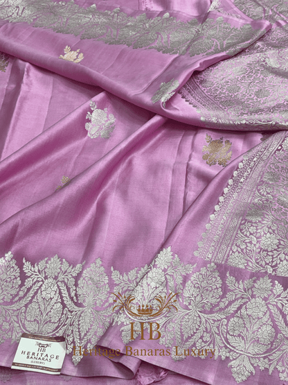 Baby Pink Handwoven Banarasi Pure Mashru Silk Saree