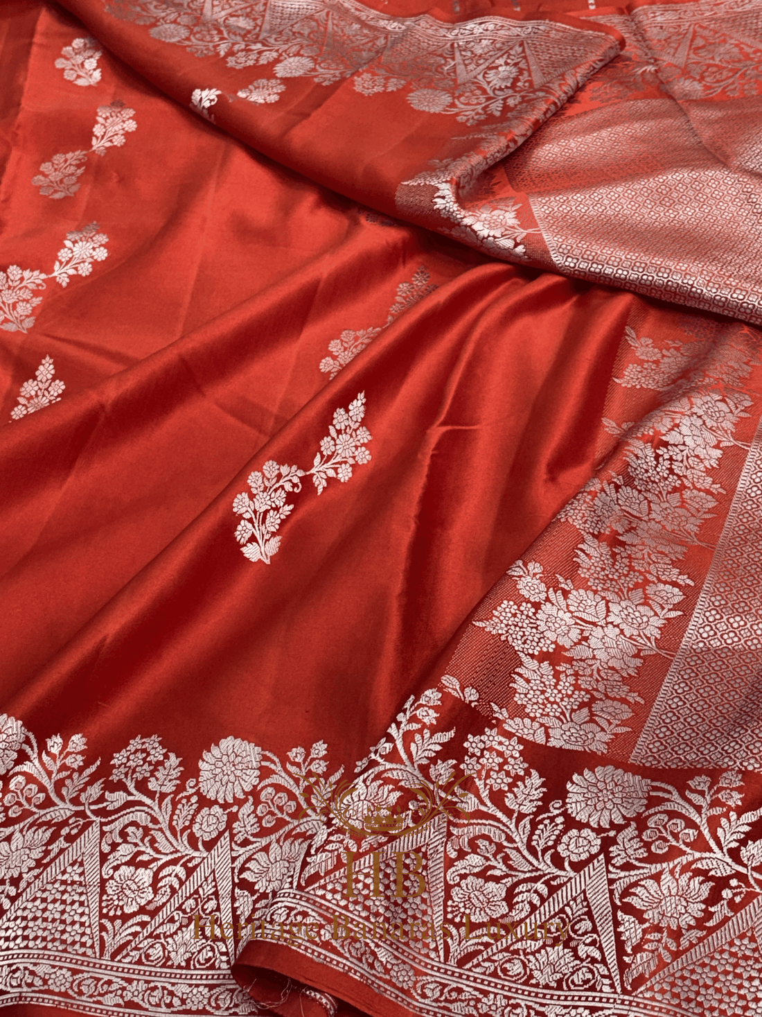 Vibrant Orange Handwoven Banarasi Pure Mashru Silk Saree