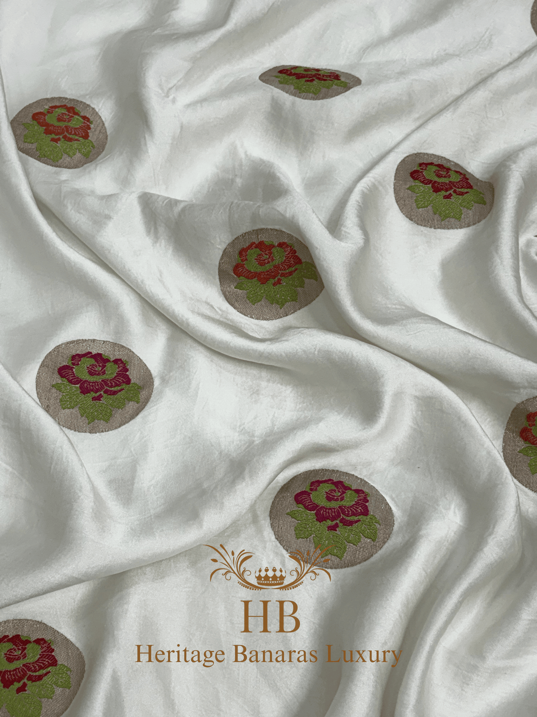 Natural Off-White Handwoven Banarasi Pure Mashru Silk Saree