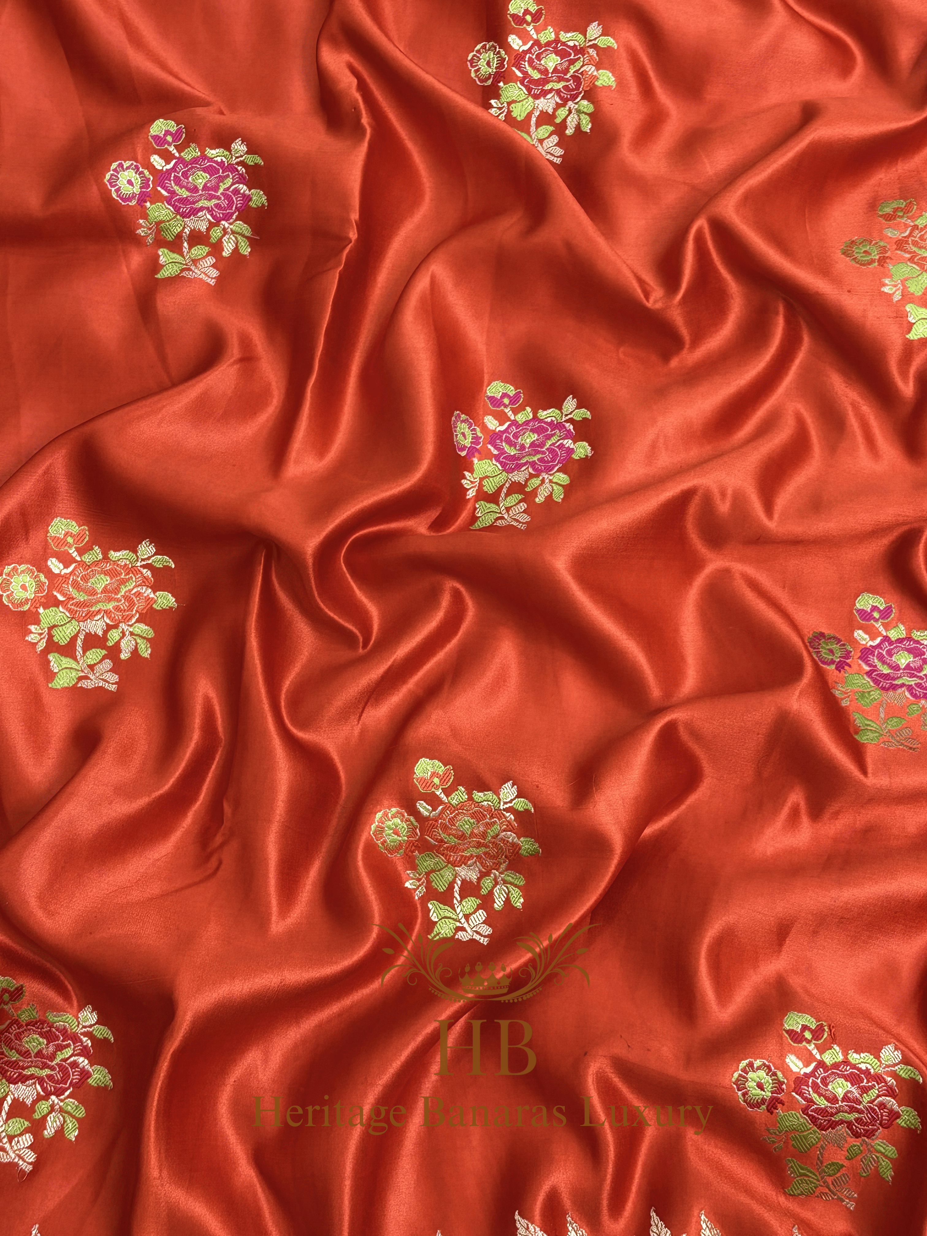 Rustic Orange Handwoven Banarasi Pure Mashru Silk Saree