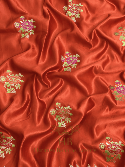 Rustic Orange Handwoven Banarasi Pure Mashru Silk Saree