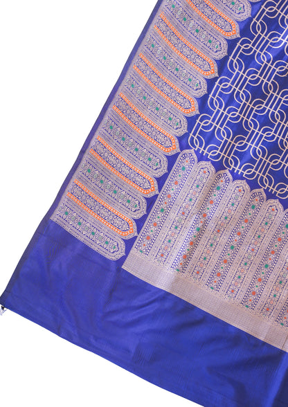 Royal Blue Banarasi Pure Katan Silk Minakari Jaal Saree