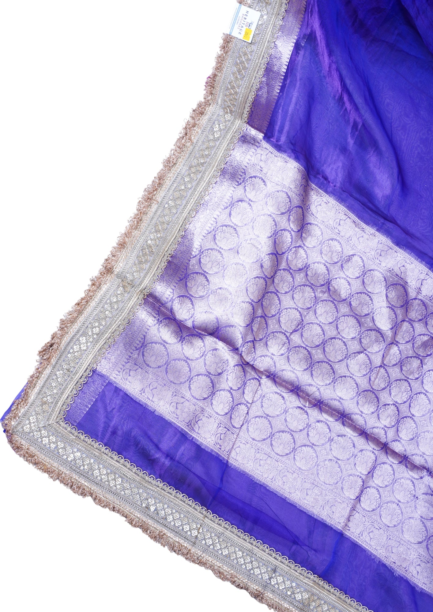Royal Purple Banarasi Pure Tissue Silk Saree with Sequined Lace Border