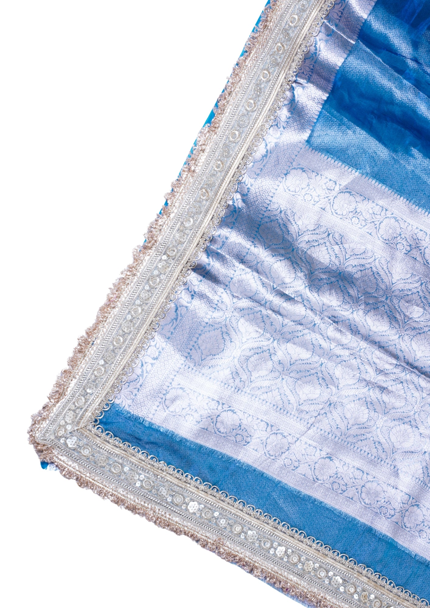 Sky Blue Banarasi Pure Tissue Silk Saree with Sequined Lace Border