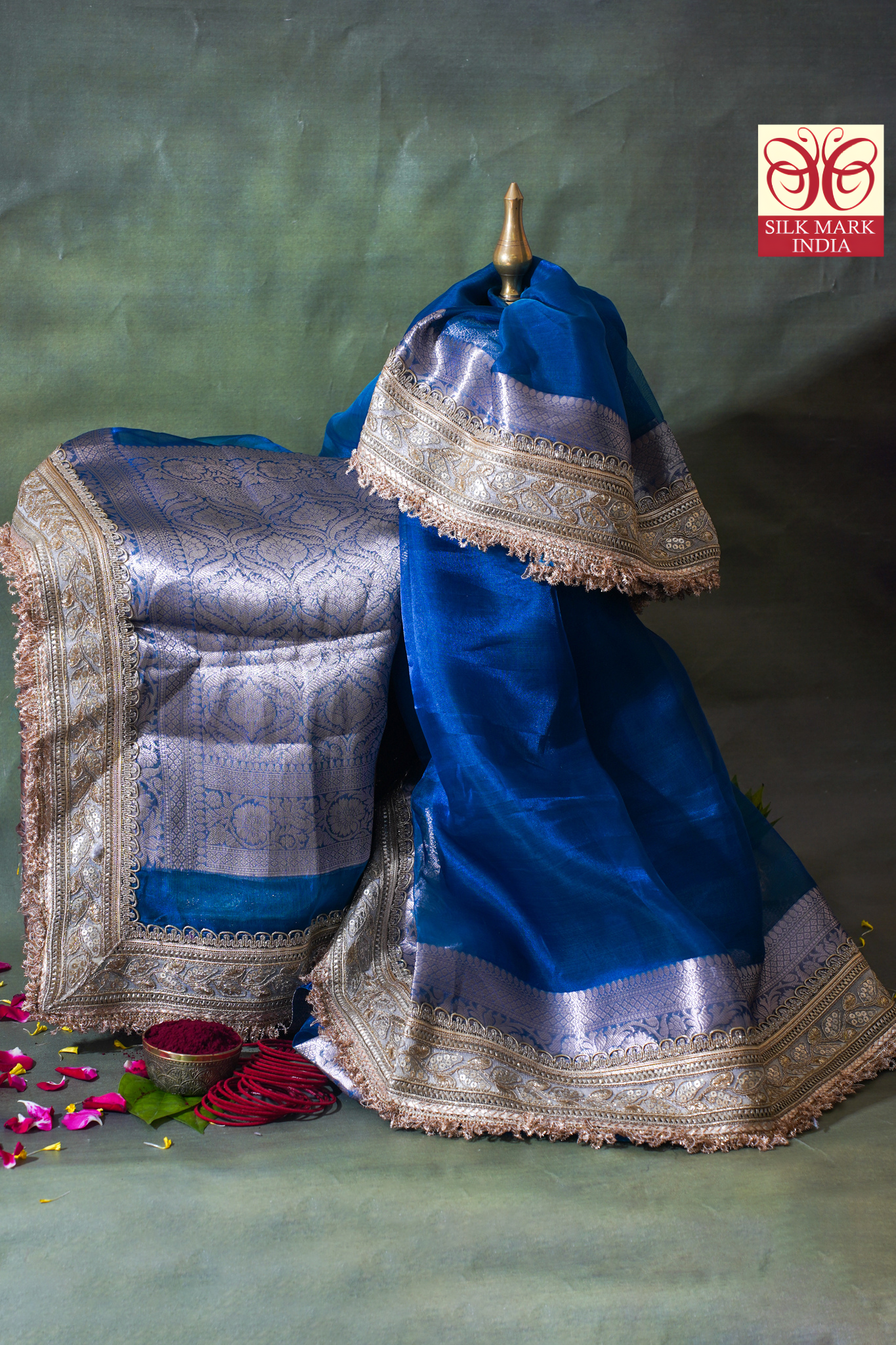 Royal Blue Banarasi Pure Tissue Silk Saree with Lace Border