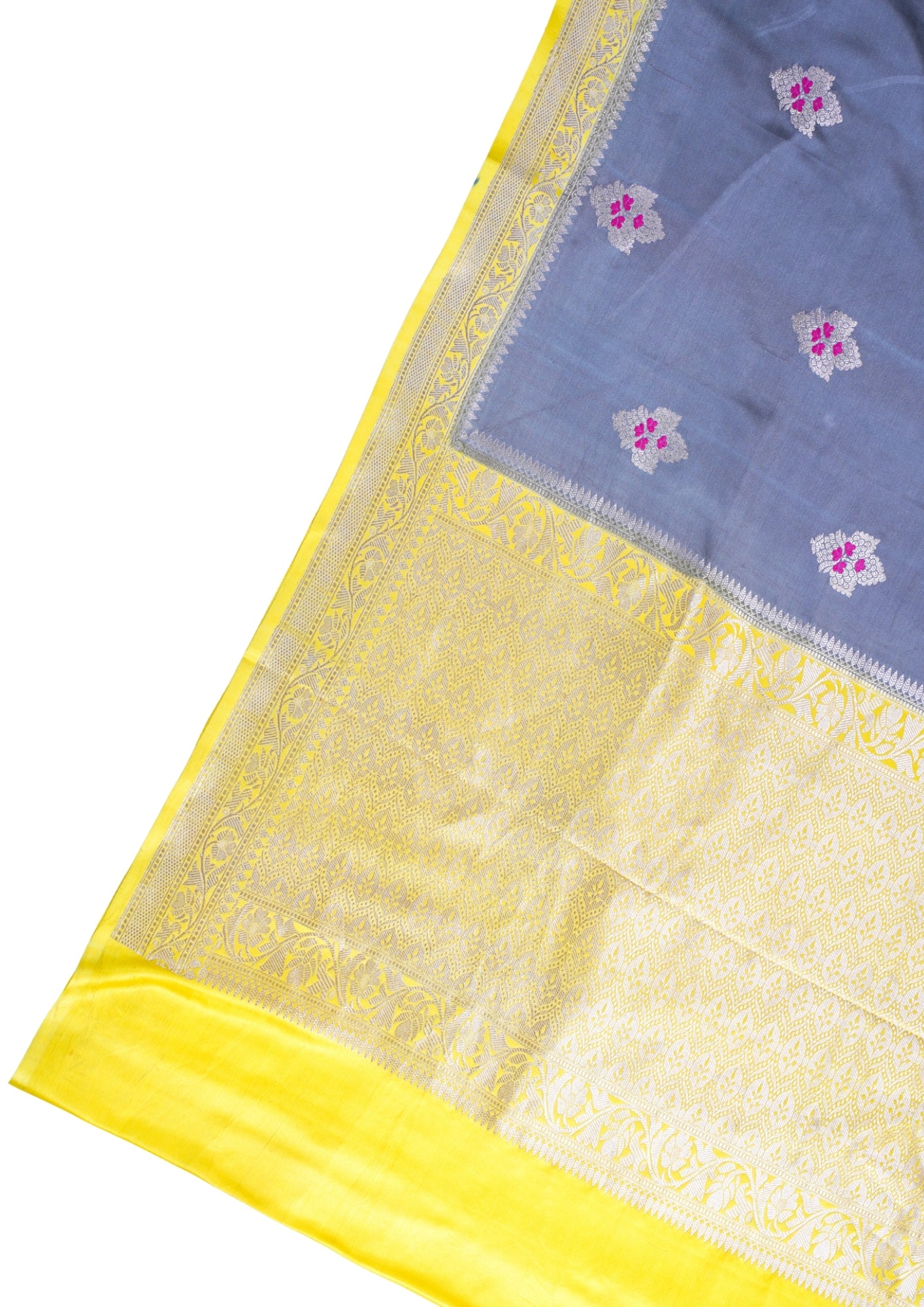 Steel Grey Handloom Banarasi Mashru Katan Silk Saree