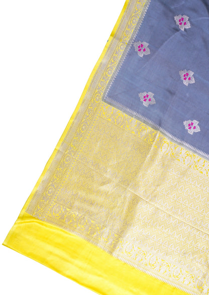 Steel Grey Handloom Banarasi Mashru Katan Silk Saree