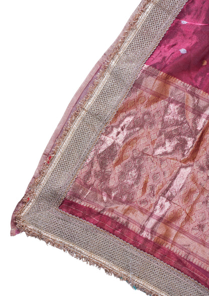 Banarasi Pure Tissue Silk Saree with Handcrafted Lace Border