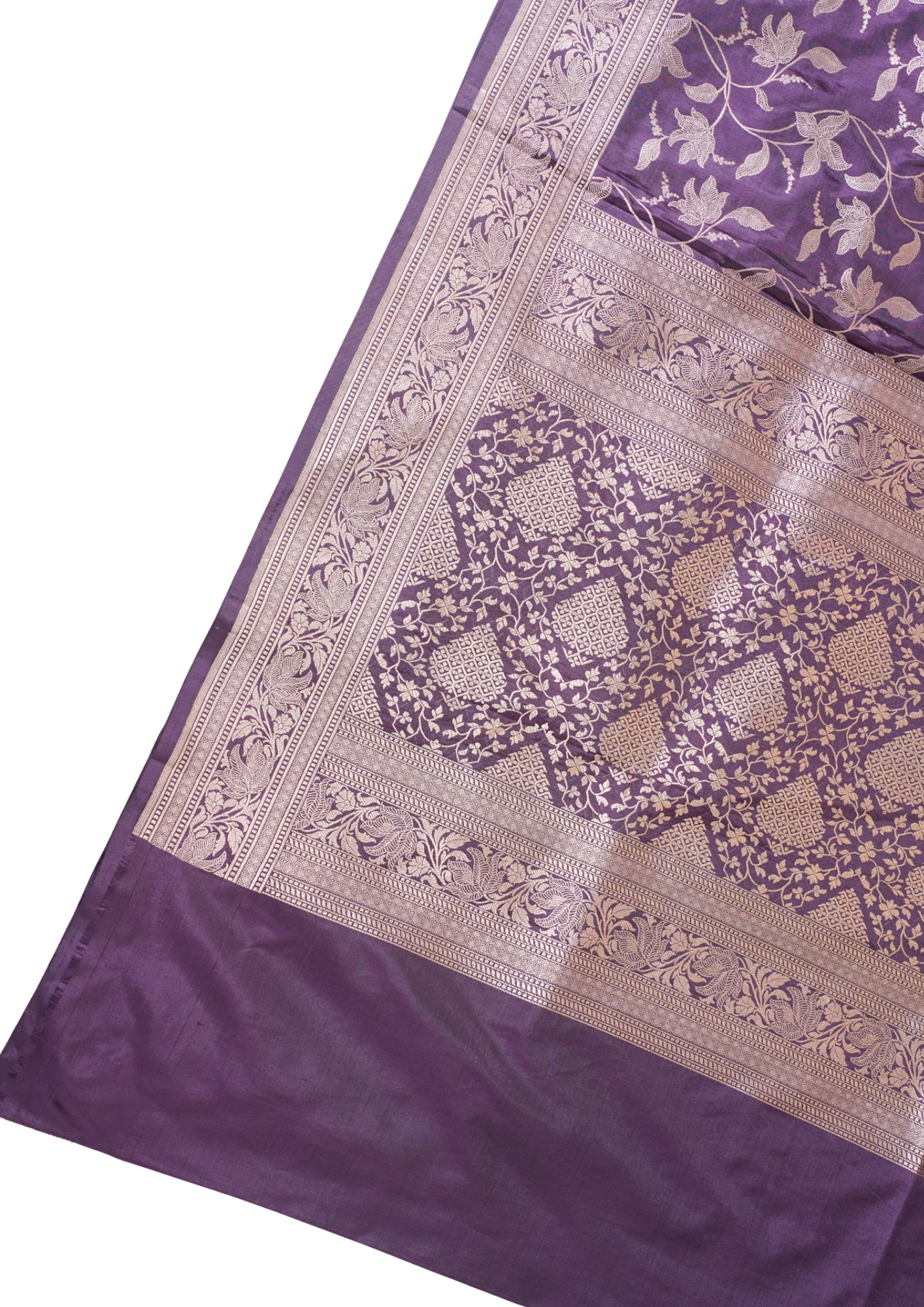 Purple Banarasi Pure Katan Silk Jaal Saree