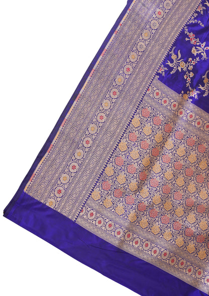 Royal Blue Banarasi Pure Katan Silk Minakari Jaal Saree