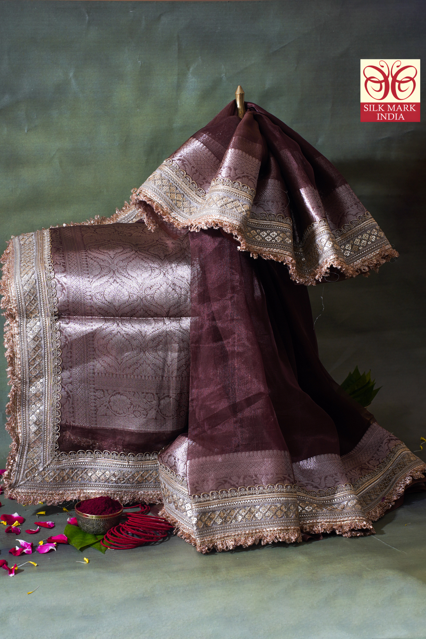 Banarasi Pure Tissue Silk Saree with Sequined Lace Border