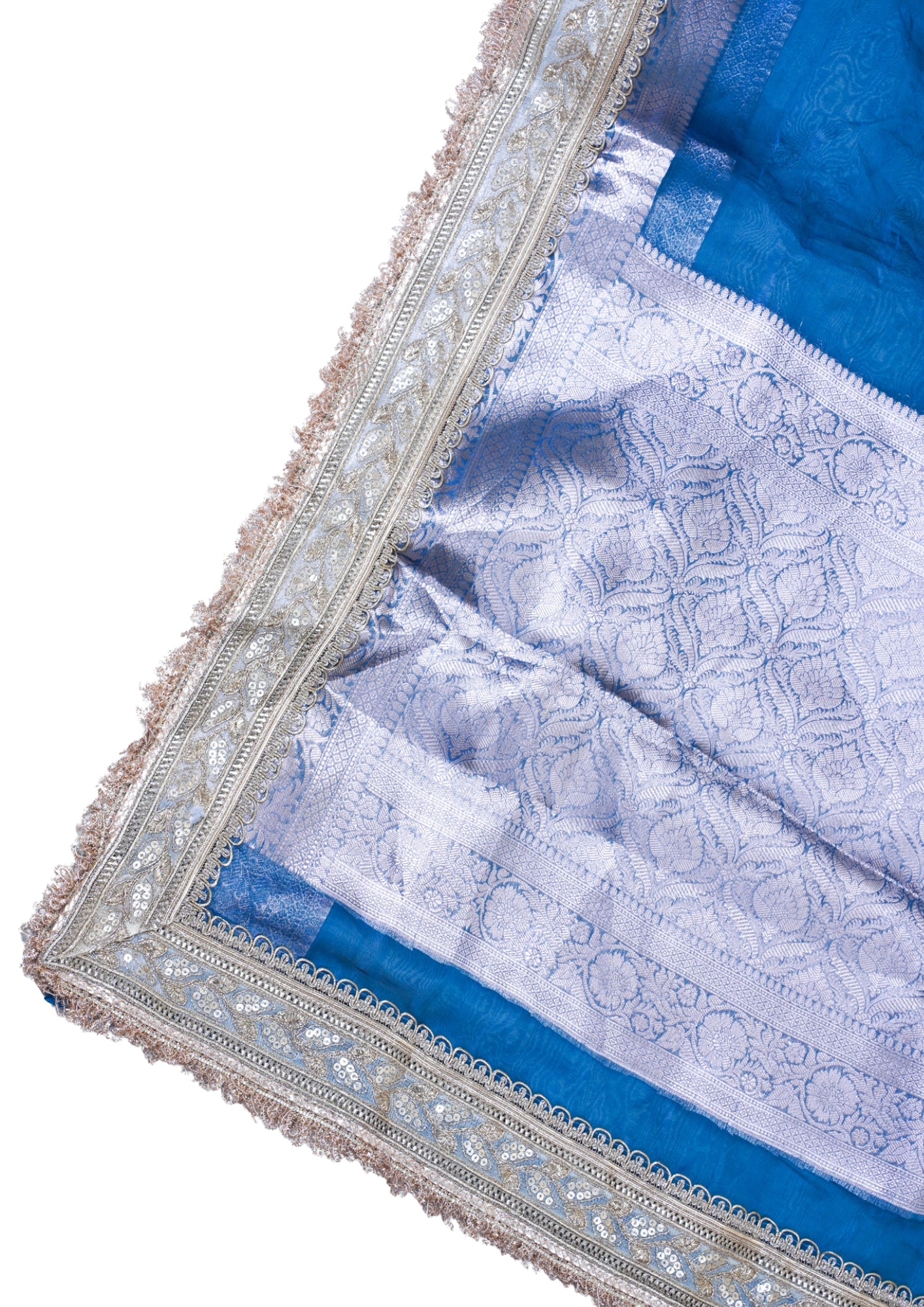Royal Blue Banarasi Pure Tissue Silk Saree with Lace Border