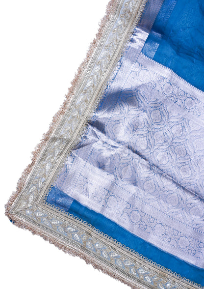 Royal Blue Banarasi Pure Tissue Silk Saree with Lace Border