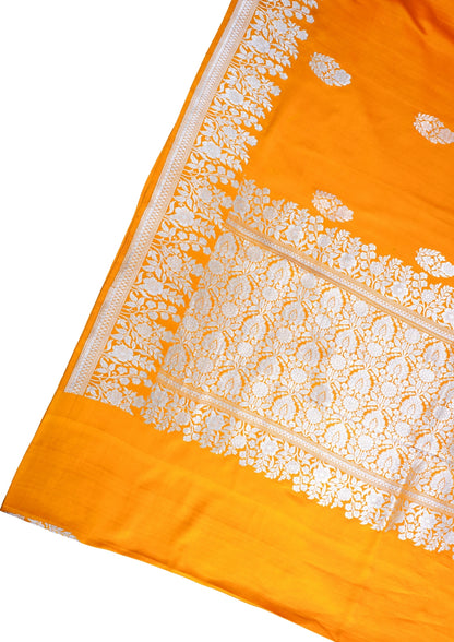 Mustard Orange Handloom Banarasi Mashru Katan Silk Saree