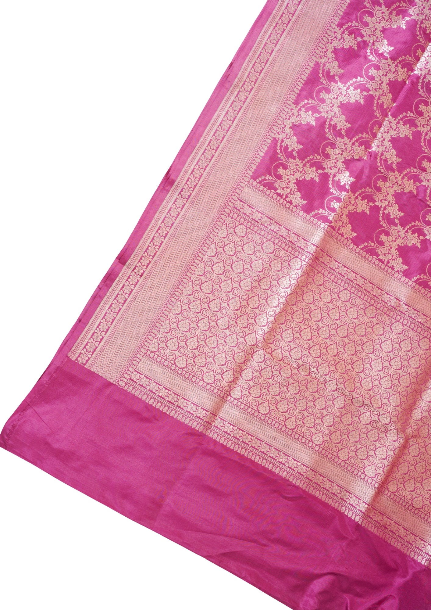 Rani Pink Banarasi Pure Katan Silk Jaal Saree